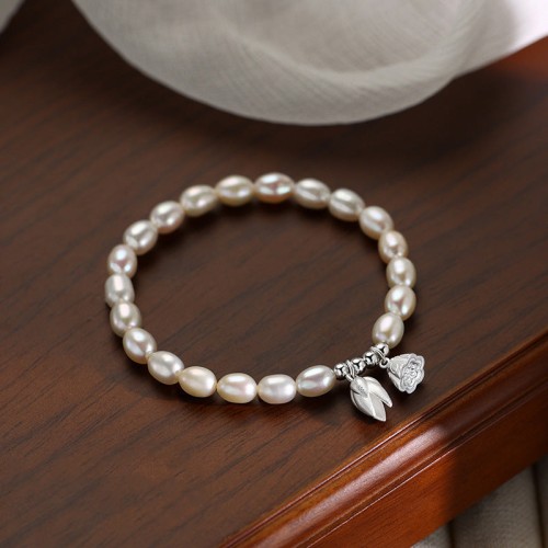 999 Sterling Silver Lotus Pearl Healing Bracelet