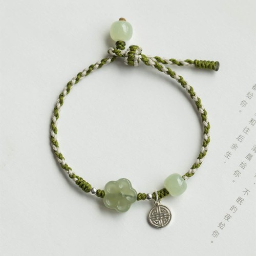 Plum Blossom Jade Prosperity Braided Bracelet