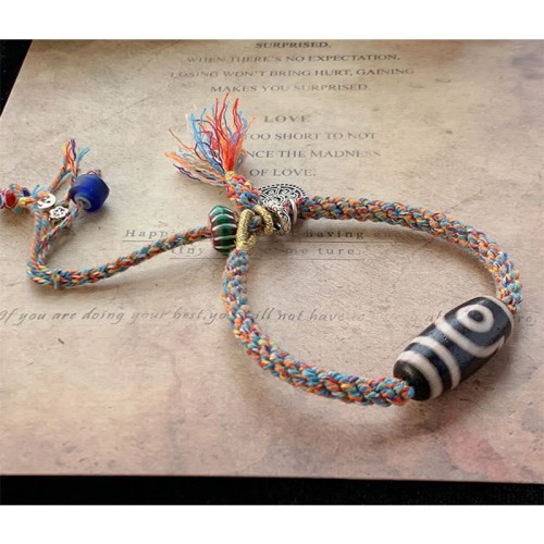 Tibetan Om Mani Padme Hum Silver Dzi Bead Protection Bracelet Tibetan Om Mani Padme Hum Silver Dzi Bead Protection Bracelet