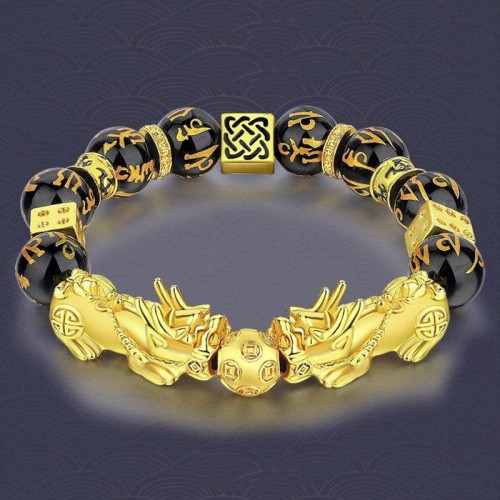 Double PiXiu Obsidian Om Mani Padme Hum Bracelet Double PiXiu Obsidian Om Mani Padme Hum Bracelet