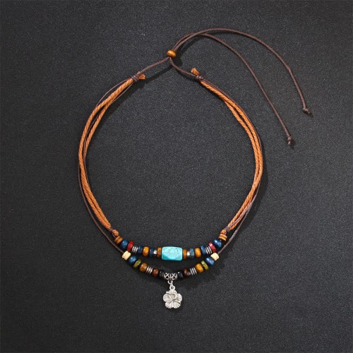 Turquoise Small Flower Protection Double Layer Necklace Turquoise Small Flower Protection Double Layer Necklace