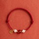 Sterling Silver Good Fortune Agate Pearl Red String Bracelet