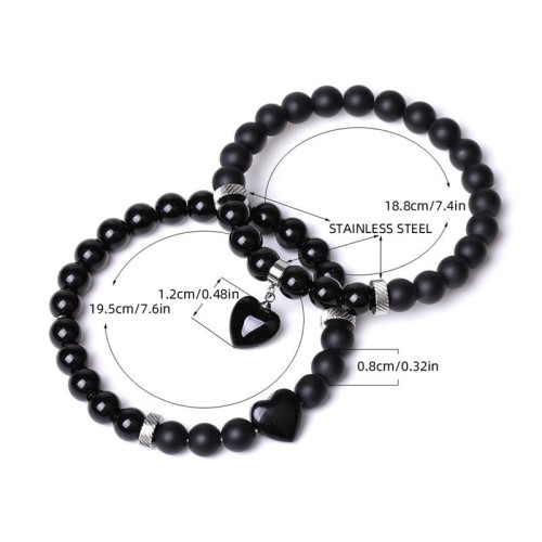 Black Onyx Crystal Stone Love Heart Protection Couple Bracelet Black Onyx Crystal Stone Love Heart Protection Couple Bracelet
