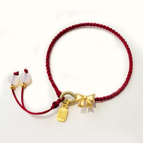 Peach Blossom Bow Knot Fu Character Charm Bracelet
