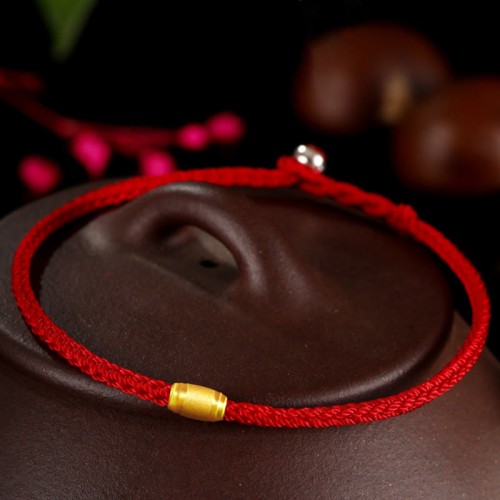 999 Gold Lucky Bead Eight-Thread Peace Knot Bracelet