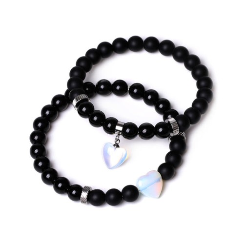 Black Onyx Crystal Stone Love Heart Protection Couple Bracelet Black Onyx Crystal Stone Love Heart Protection Couple Bracelet