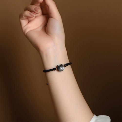 Silver Sheen Obsidian Strawberry Quartz Cat Bracelet Silver Sheen Obsidian Strawberry Quartz Cat Bracelet