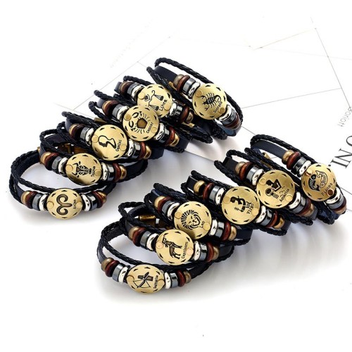 12 Constellations Hematite Leather Bracelet 12 Constellations Hematite Leather Bracelet