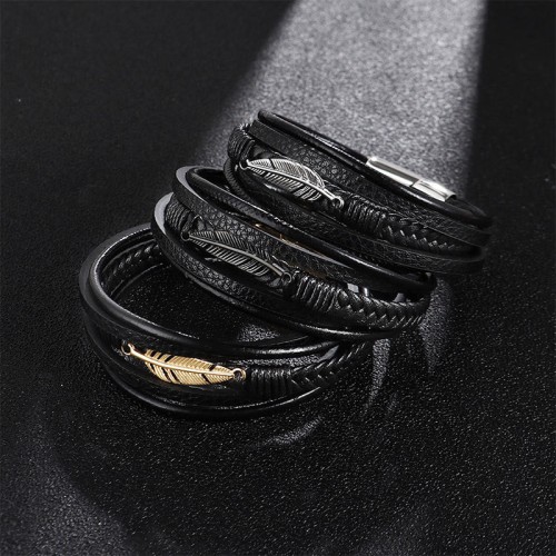 Feather Multilayer Leather Titanium Calm Bracelet Feather Multilayer Leather Titanium Calm Bracelet