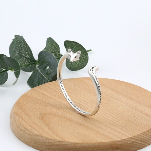 Engraved Fox Luck Copper Cuff Bracelet