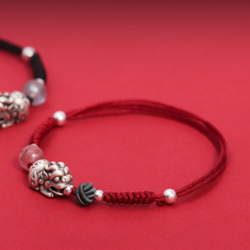 999 Sterling Silver PiXiu Strawberry Quartz Wealth Bracelet 999 Sterling Silver PiXiu Strawberry Quartz Wealth Bracelet