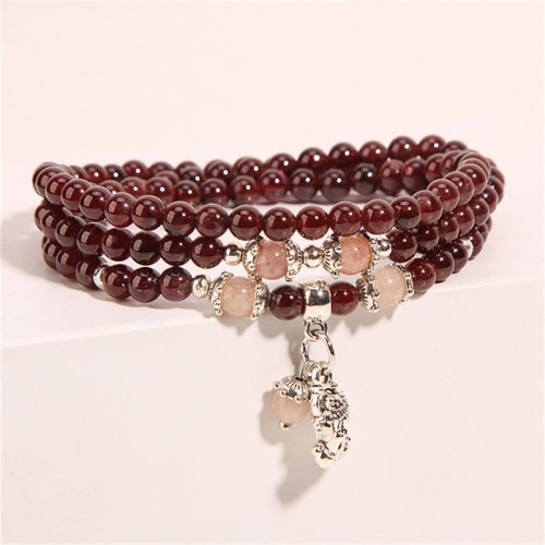 Garnet Strawberry Quartz Green Beans PiXiu Bracelet