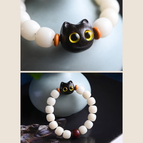Bodhi Seed Sandalwood Lucky Cat Wisdom Bracelet