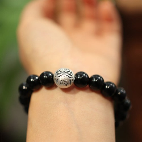 Sterling Silver Onyx Protection Bracelet