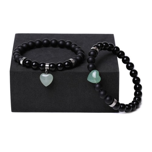 Black Onyx Crystal Stone Love Heart Protection Couple Bracelet Black Onyx Crystal Stone Love Heart Protection Couple Bracelet