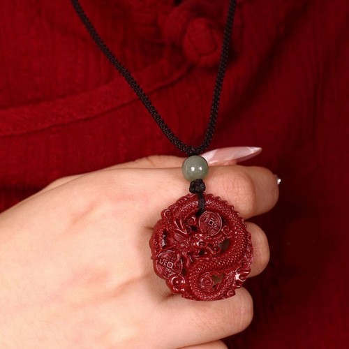 Dragon Cinnabar Hetian Jade Wealth Necklace Dragon Cinnabar Hetian Jade Wealth Necklace