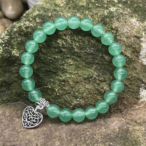 Natural Gemstone Lucky Heart Charm Stretch Bracelet Natural Gemstone Lucky Heart Charm Stretch Bracelet