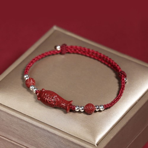 925 Silver Koi Fish Cinnabar Copper Coin Bracelet 925 Silver Koi Fish Cinnabar Copper Coin Bracelet