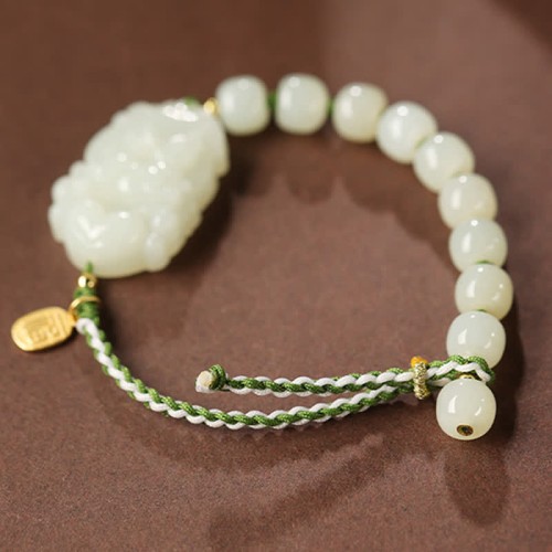 Sterling Silver Hetian Jade Happiness Bracelet