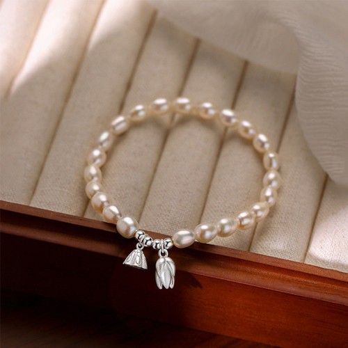 999 Sterling Silver Lotus Pearl Healing Bracelet