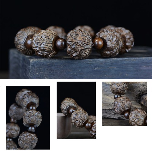 Ebony Wood Arhats Lotus Dragon Balance Bracelet