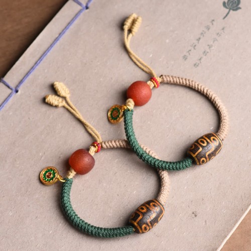 Handmade Tibetan Nine-Eye Dzi Bead Wealth Rope Bracelet Handmade Tibetan Nine-Eye Dzi Bead Wealth Rope Bracelet