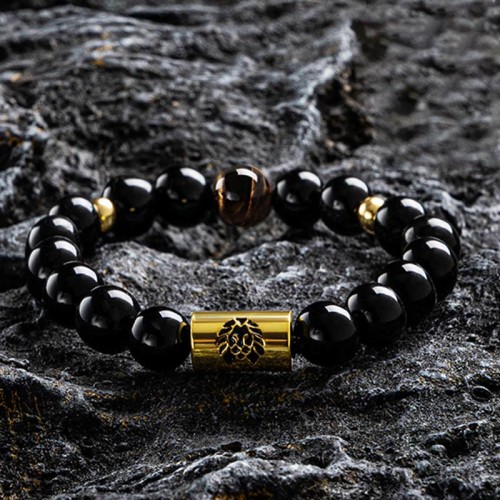 Black Onyx Tiger Eye Lion Protection Bracelet
