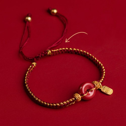 Cinnabar Fu Character Blessing Braided Bracelet Cinnabar Fu Character Blessing Braided Bracelet