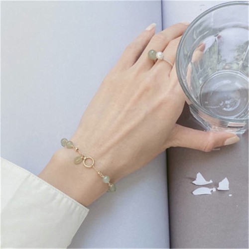 Hetian Jade 14K Gold Luck Beaded Bracelet