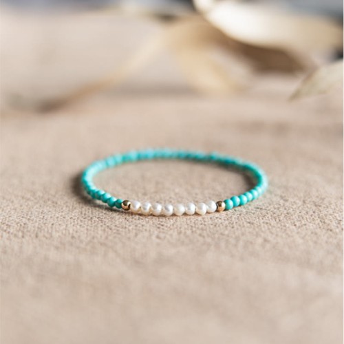 925 Sterling Silver Natural Turquoise Pearl Beaded Bracelet 925 Sterling Silver Natural Turquoise Pearl Beaded Bracelet