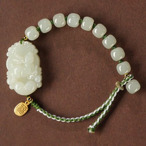 Sterling Silver Hetian Jade Happiness Bracelet