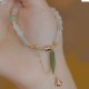 14K Gold Plated Hetian Jade Bamboo Leaf Luck Bracelet 14K Gold Plated Hetian Jade Bamboo Leaf Luck Bracelet