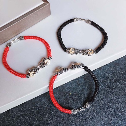 925 Silver PiXiu Prosperity Braided String Bracelet 925 Silver PiXiu Prosperity Braided String Bracelet