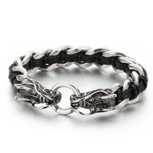 Dragon Leather Titanium Steel Luck Braided Bracelet Dragon Leather Titanium Steel Luck Braided Bracelet