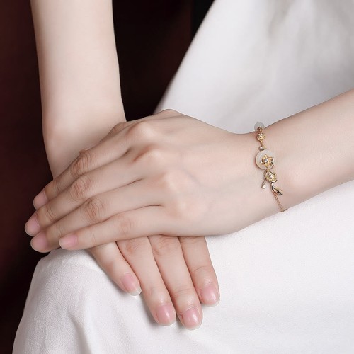 925 Silver Hetian Jade Peace Lotus Luck Bracelet 925 Silver Hetian Jade Peace Lotus Luck Bracelet