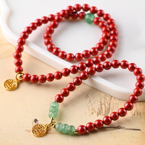 Tibetan Cinnabar Green Aventurine Luck Bracelet