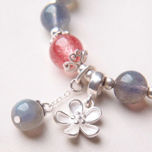 Moonstone Strawberry Quartz Flower Healing Charm Bracelet Moonstone Strawberry Quartz Flower Healing Charm Bracelet