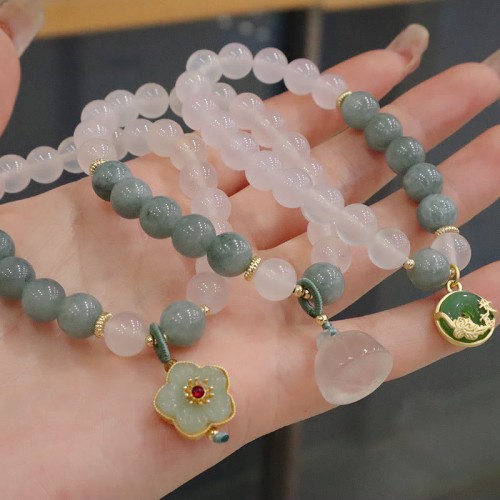 White Agate Jade Lotus Peace Buckle Protection Bracelet White Agate Jade Lotus Peace Buckle Protection Bracelet