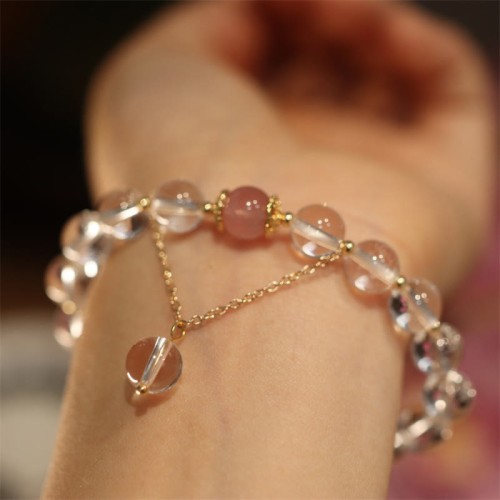 Silver Sheen Obsidian Pink Crystal Yin Yang Couple Bracelet Silver Sheen Obsidian Pink Crystal Yin Yang Couple Bracelet