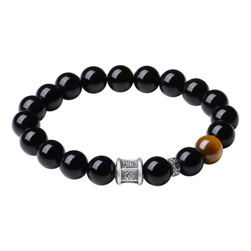 999 Silver Black Obsidian Tiger Eye Om Mani Padme Hum Bracelet 999 Silver Black Obsidian Tiger Eye Om Mani Padme Hum Bracelet