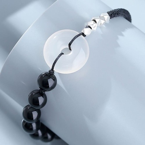 925 Sterling Silver Black Obsidian Agate Strength Bracelet 925 Sterling Silver Black Obsidian Agate Strength Bracelet
