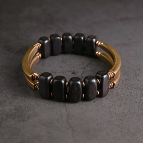 Tibetan Ebony Wood Copper Double Layer Balance Bracelet