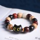 Ebony Wood Cat Engraved Protection Bracelet