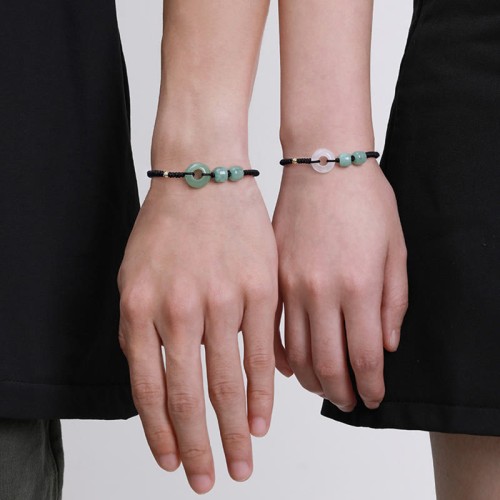 Green Aventurine White Jade Couple Bracelet