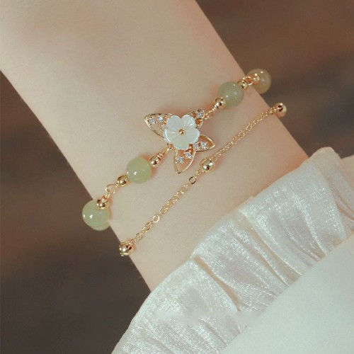 Gold Plated Jade Butterfly Flower Luck Bracelet Gold Plated Jade Butterfly Flower Luck Bracelet