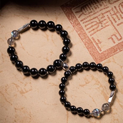 925 Silver Obsidian Moonstone Strength Couple Bracelet 925 Silver Obsidian Moonstone Strength Couple Bracelet
