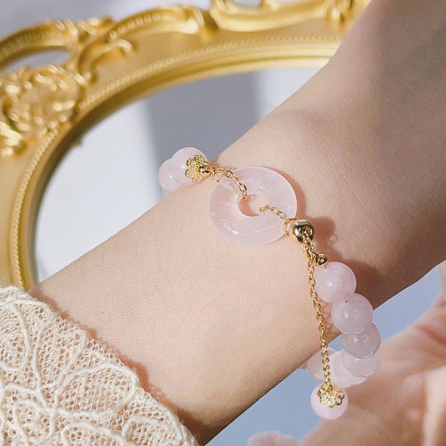 Natural Pink Crystal Peace Buckle Love Bracelet