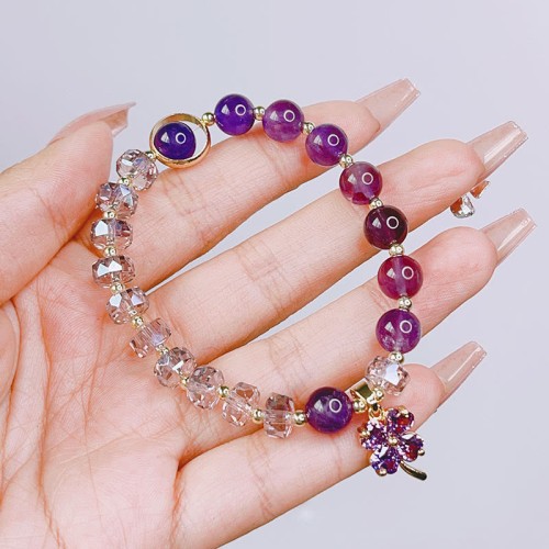 Amethyst Four Leaf Clover Healing Bracelet Amethyst Four Leaf Clover Healing Bracelet