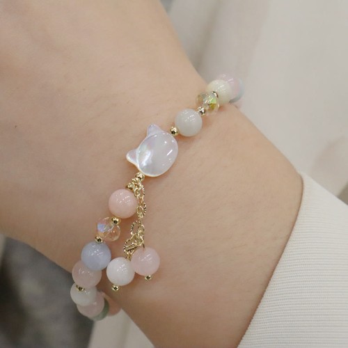 Strawberry Quartz Morganite Cat Love Bracelet