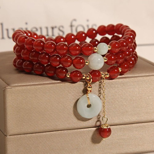 Red Agate Jade Peace Buckle Triple Wrap Bracelet Red Agate Jade Peace Buckle Triple Wrap Bracelet